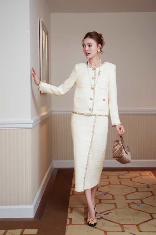 Sixdo Cream Tweed Vest