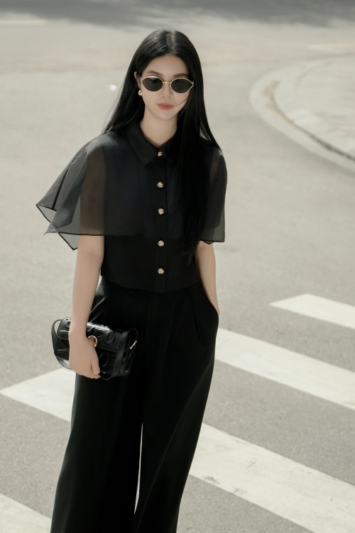 Sixdo Black Woven Loose Pants