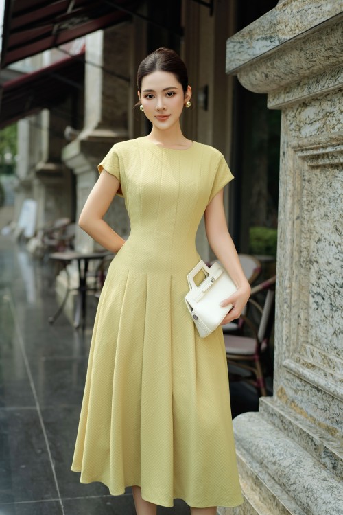 Sixdo Yellow Tendy Flared Dress