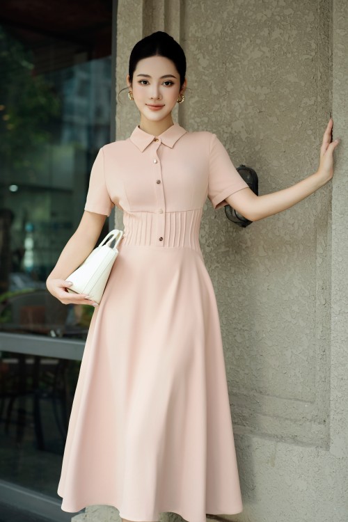 Sixdo Nude Silk Flared Dress