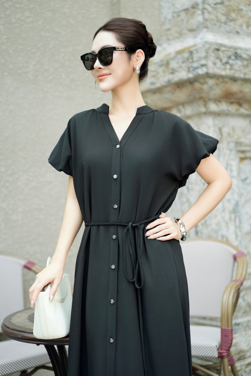 Sixdo Black Woven Loose Dress