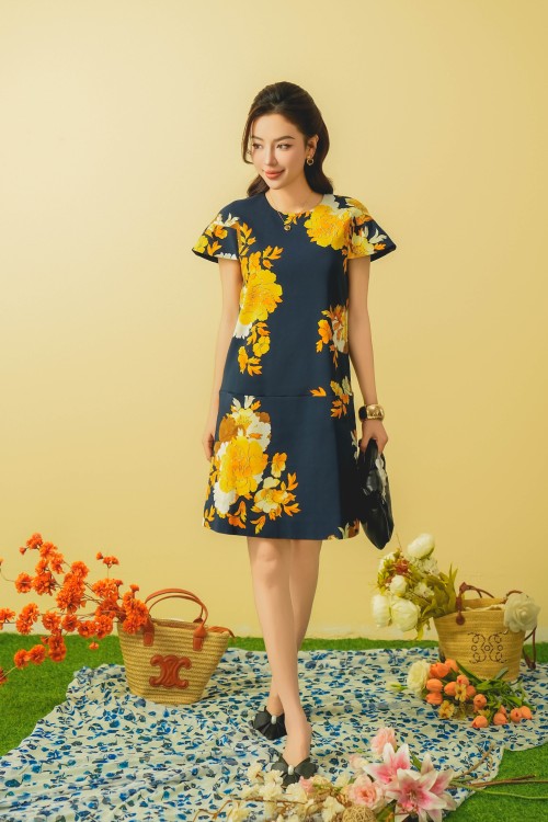 Sixdo Navy Floral Woven Mini Dress