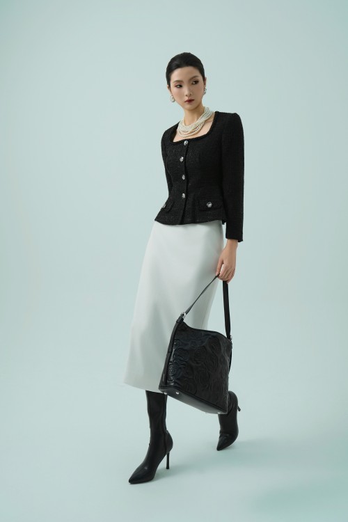 Sixdo Black Long Sleeves Tweed Vest 3