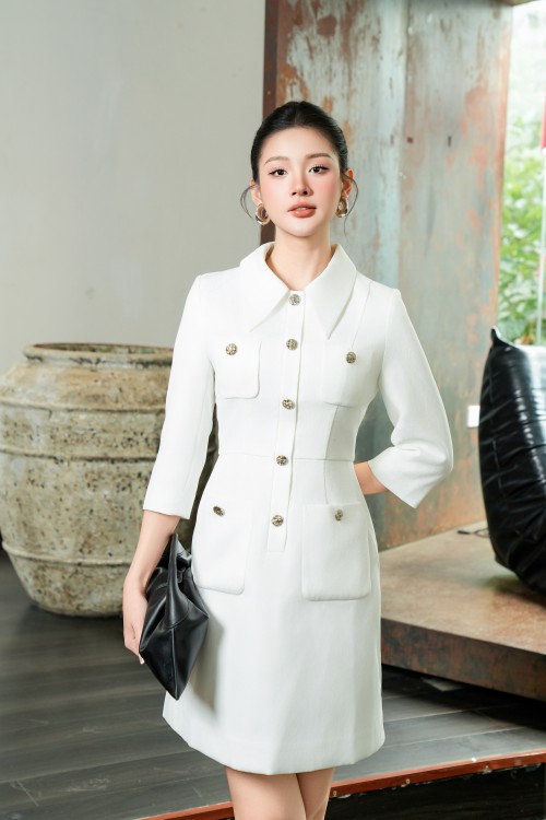 Sixdo White Woven Mini Dress