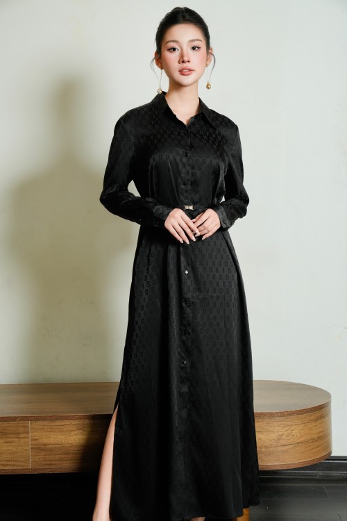 Sixdo Black Silk Maxi Dress
