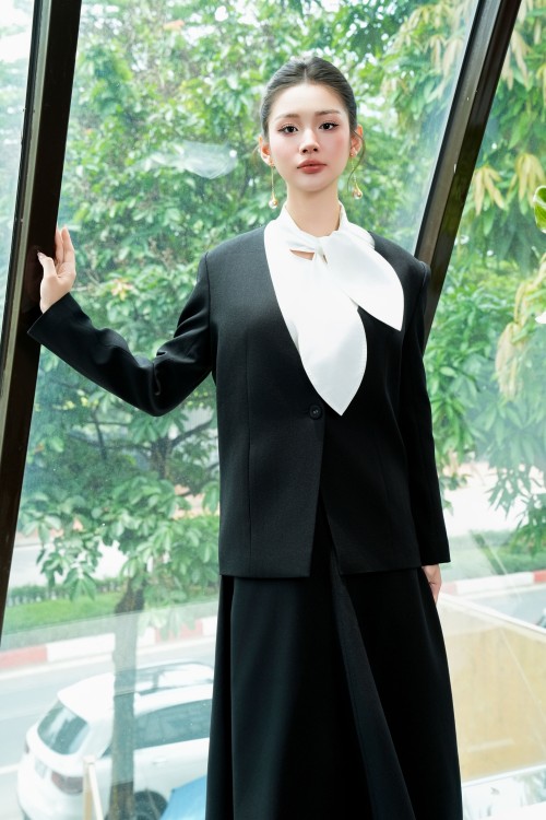 Sixdo Black Long Sleeves Woven Vest