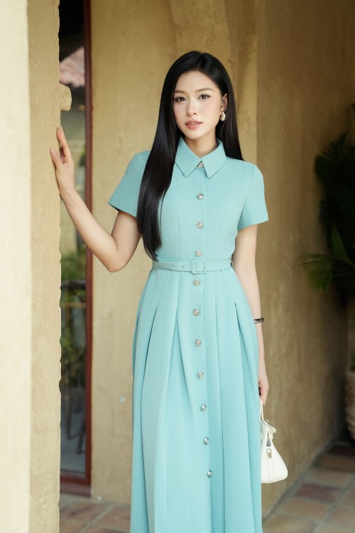 Sixdo Turquoise Woven Flared Dress