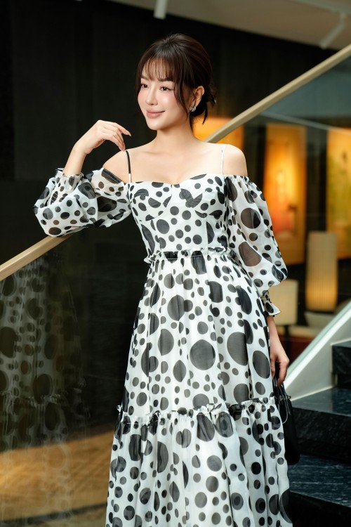 Sixdo White Polka Dots Midi Dress