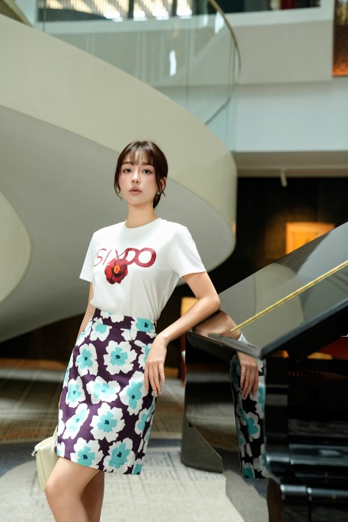 Sixdo Dark Purple Floral Mini Raw Skirt