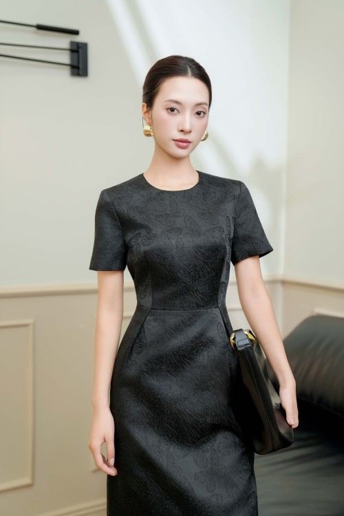 Sixdo Black Brocade Mini Dress