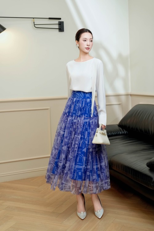 Sixdo Cobalt Mesh Flared Skirt
