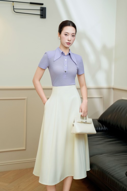 Sixdo Cream Tuytsi Flared Skirt