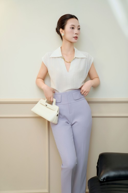 Sixdo Purple Woven Baggy Pants