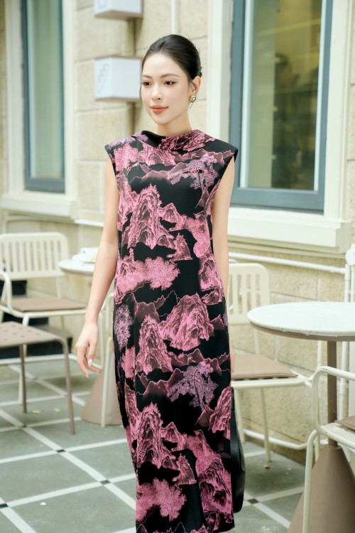 Sixdo Black Pink Floral Loose Dress