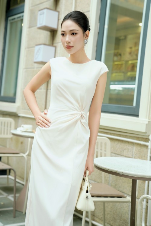 Sixdo Cream Woven Sarong Dress