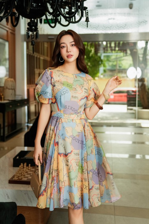 Sixdo Multicolor Organza Flared Dress