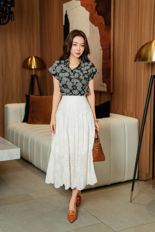 Sixdo Black Floral Organza Shirt