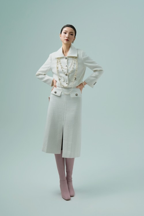 White Cropped Tweed Vest