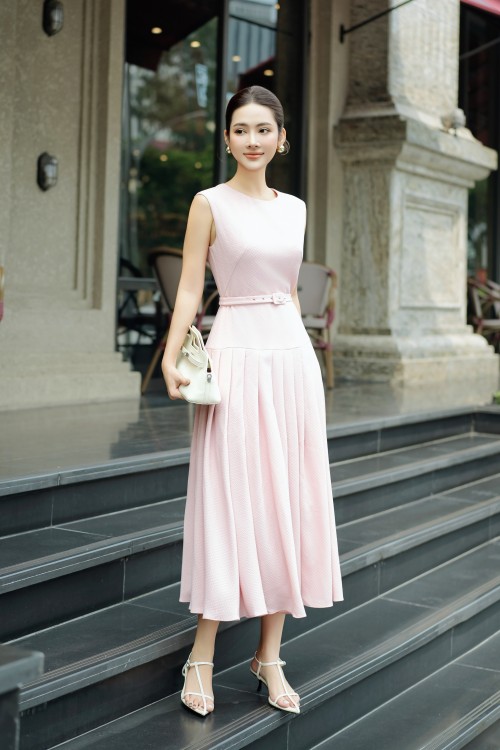 Salmon Woven Flared Dress