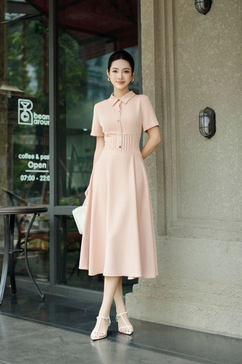 Nude Silk Flared Dress
