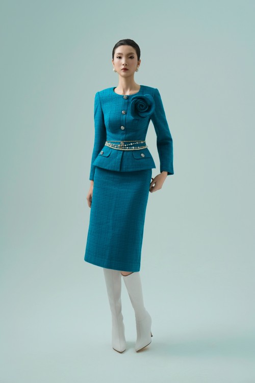 Mallard Green Straight Midi Tweed Skirt