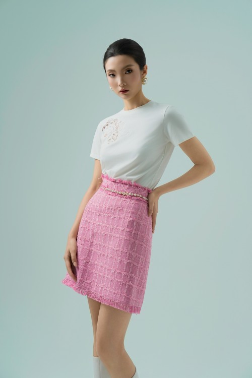 Magenta A-line Mini Tweed Skirt