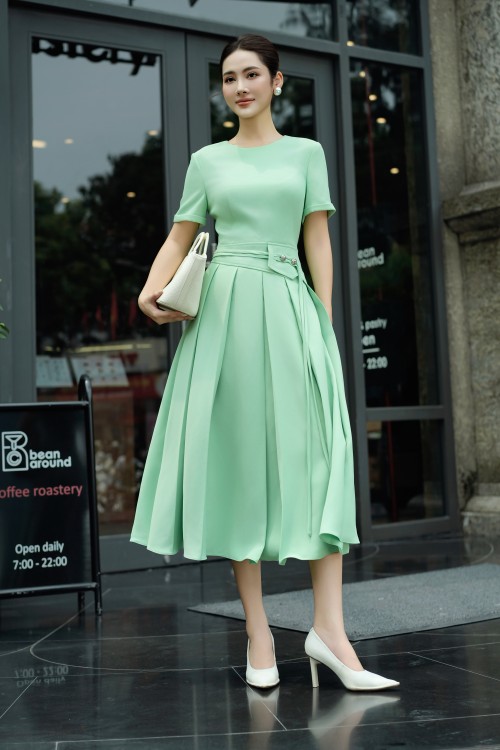 Green Woven Flared Dress