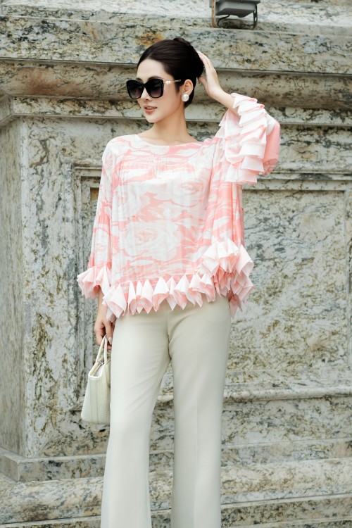 Salmon Floral Woven Blouse
