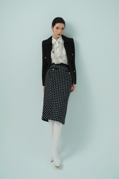 Black Midi Tweed Skirt