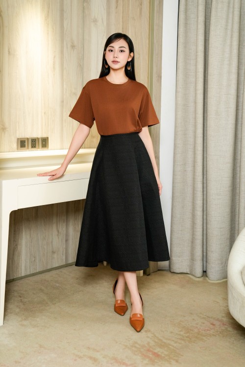 Black Woven Midi Skirt