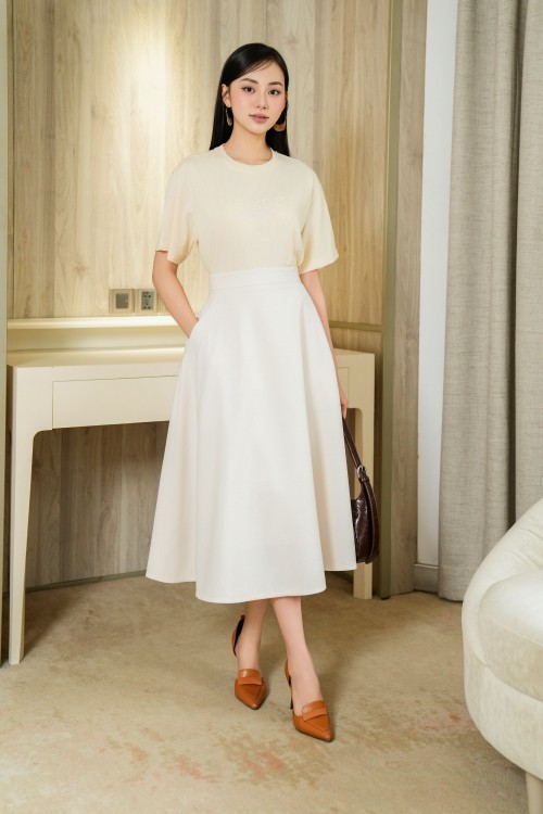 Cream Woven Flared Skirt