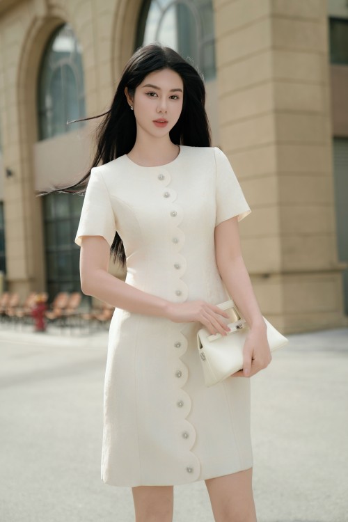 Dark Cream Brocade Loose Dress