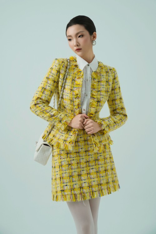 Yellow Check Mini Tweed Skirt