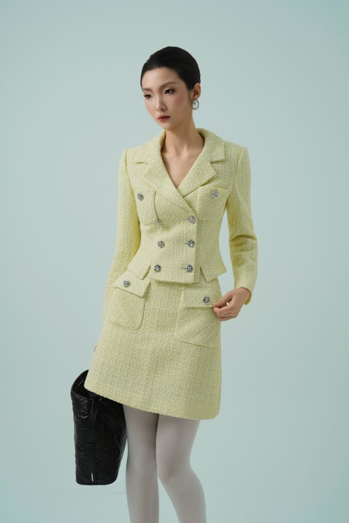 Light Yellow Cropped Tweed Vest