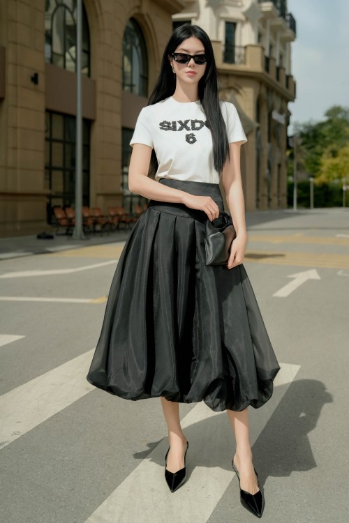 Black Organza Flared Skirt