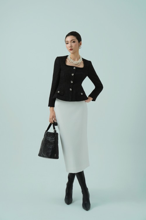 White Raw Pencil Skirt