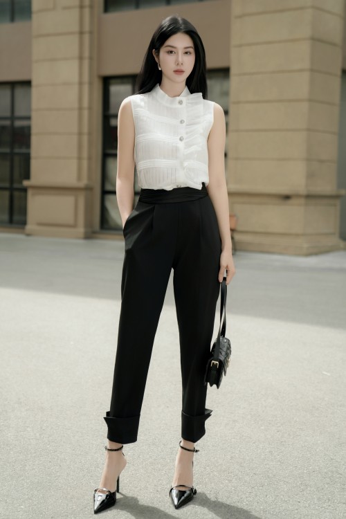 Black Woven Baggy Pants