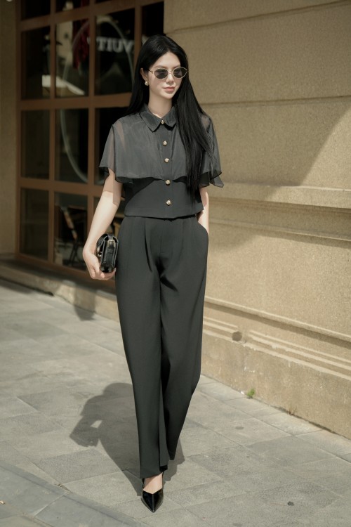 Black Woven Loose Pants