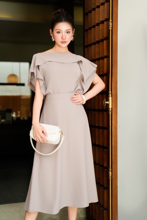Grayish Brown Silk Flared Skirt
