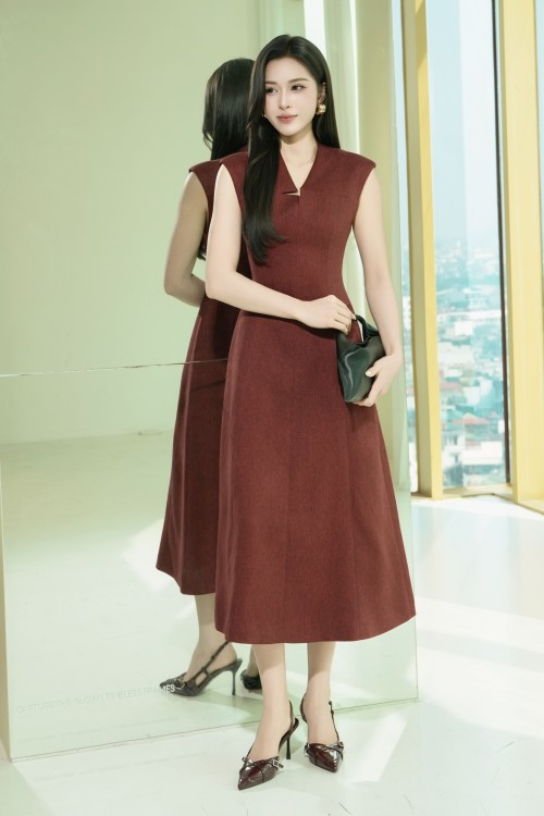 Dark Red Woven Flared Dress