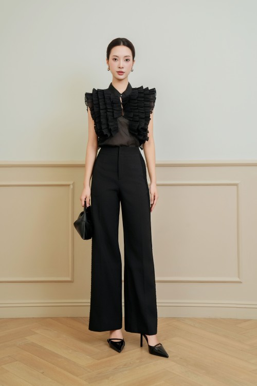 Black Raw Loose Pants