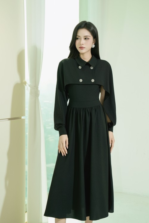 Black Woven Flared Dress