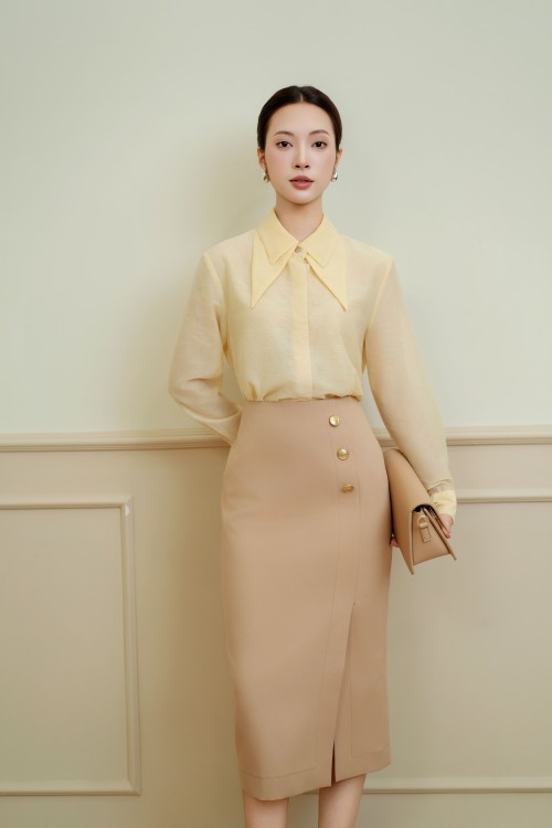 Delicate Yellow Woven Midi Skirt