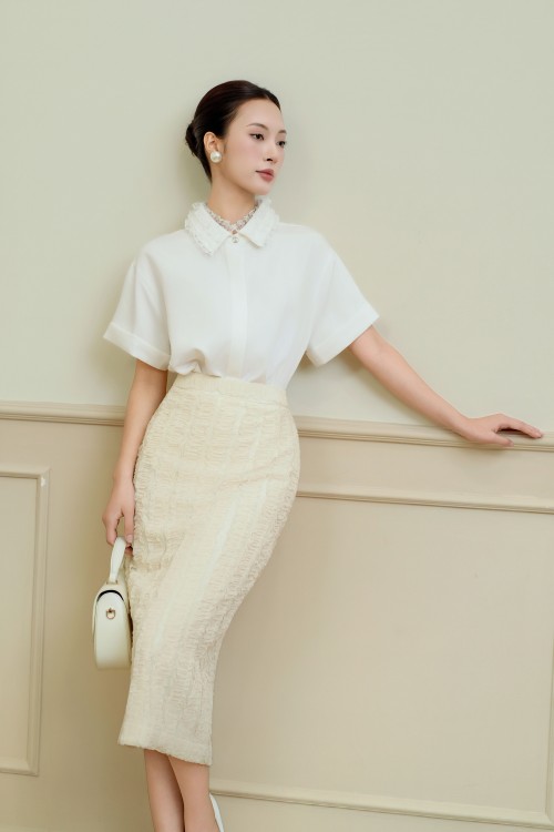 White Short Sleeves Woven Shirt