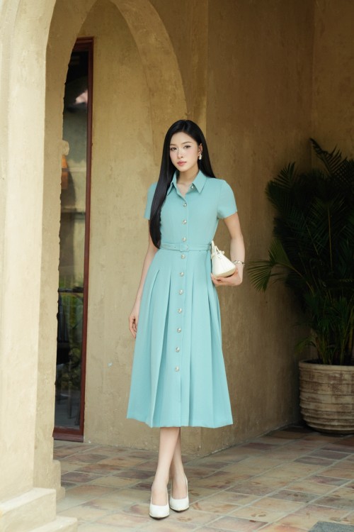 Turquoise Woven Flared Dress