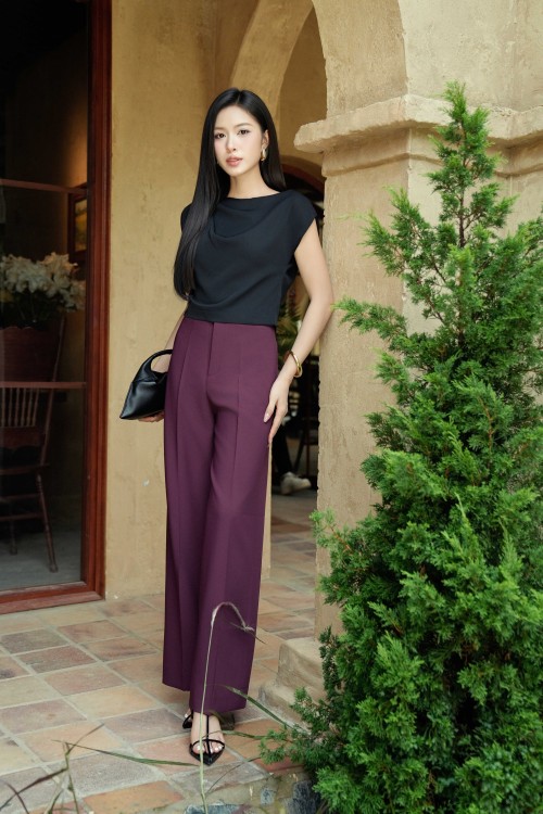 Wine Woven Straight Pants