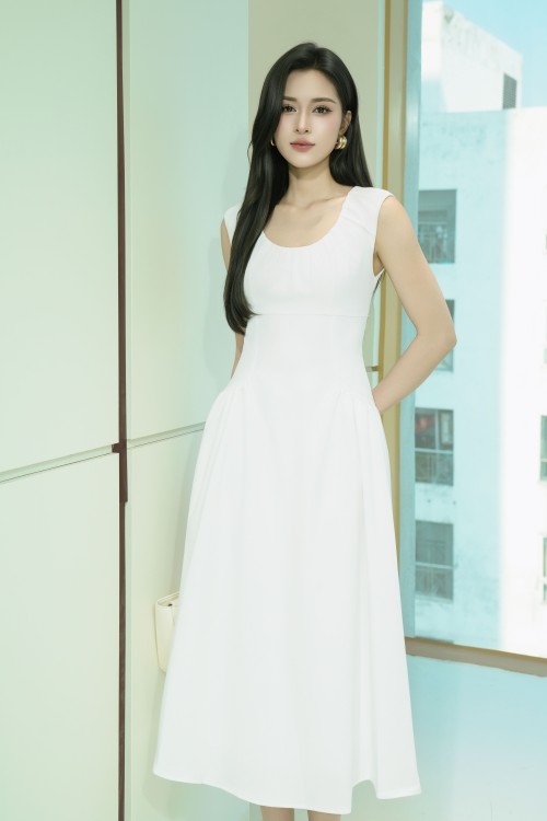 White Woven Flared Dress