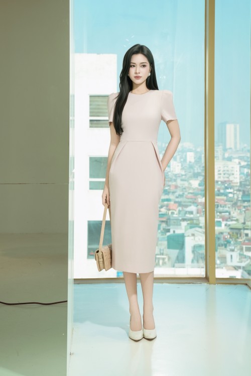 Orangish-beige Woven Pencil Dress