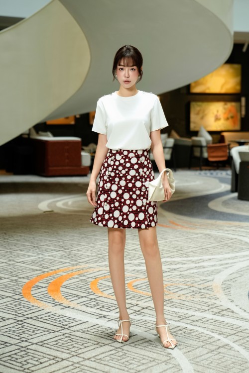 Black With White Polka Dot Mini Raw Skirt