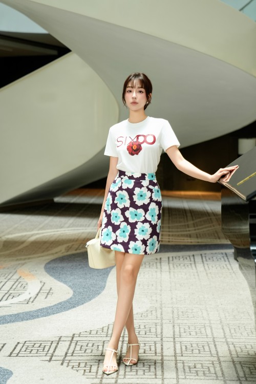 Dark Purple Floral Mini Raw Skirt